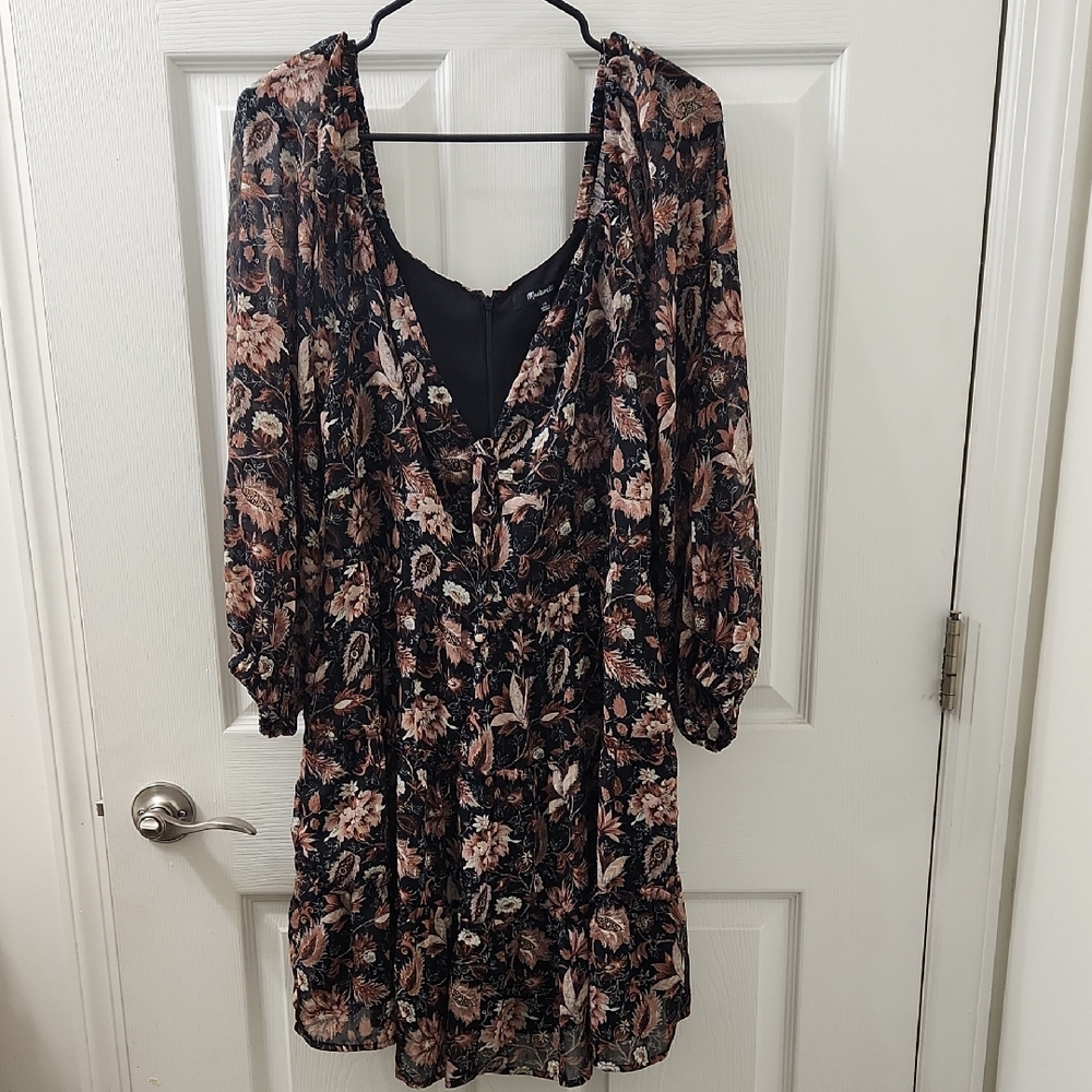 Madewell Black and Pink Floral Long Sleeve Dress